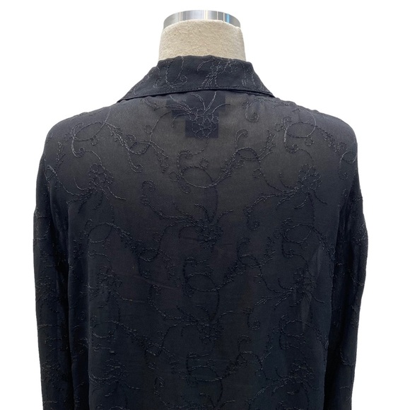 Carole Little Vintage Black Mesh Lace Floral Embroidered Button Down - Picture 13 of 14